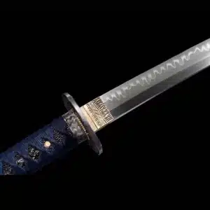 Handmade Japanese Katana Sword T Steel Blade Clay Tempered With Hamon Stripe Blue Scabbard