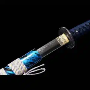 Handmade Japanese Katana Sword T Steel Blade Clay Tempered With Hamon Stripe Blue Scabbard