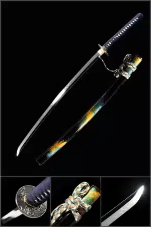 Handmade Japanese Katana Sword T Steel With Hamon Ready Battle Mixed Color Scabbard