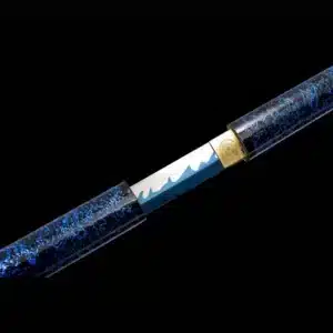 Handmade Japanese Ninjato Sword Spring Steel Fire Pattern Blade Blue Baked Full Tang Blue Saya