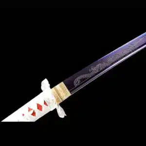 Handmade Japanese Samurai Katana Carbon Steel Blade Blue Baked Full Tang Pink Saya