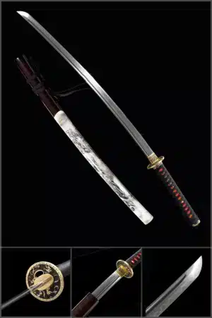 Handmade Japanese Samurai Katana Folded Steel Blade Bo Hi Painted Saya Full Tang Copper Tsuba