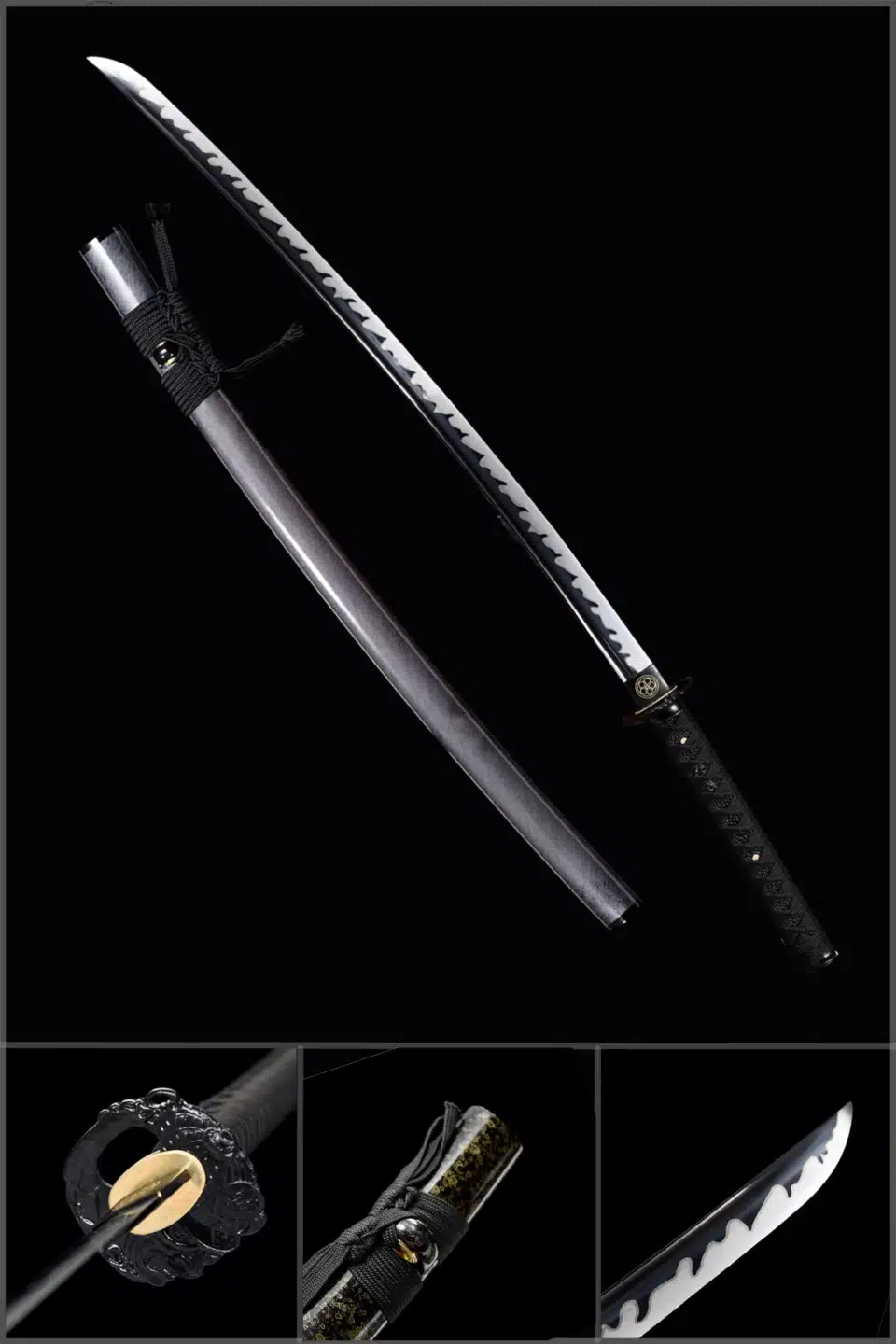 Handmade Japanese Samurai Katana High Manganese Steel Blade Clay Tempered With Grinding Hamon Alloy Fitting