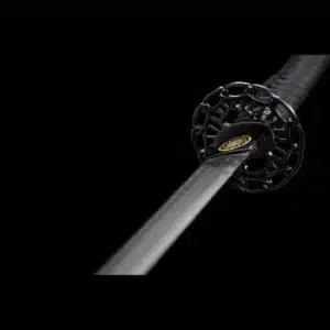 Handmade Japanese Samurai Katana Patter Steel Black Blade Clay Tempered Circle Pattern Black Saya