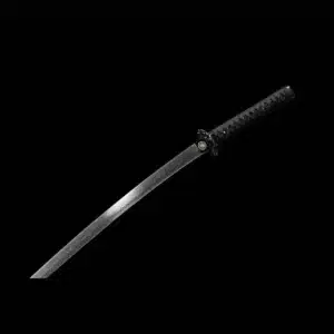 Handmade Japanese Samurai Katana Patter Steel Black Blade Clay Tempered Circle Pattern Black Saya