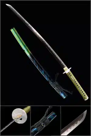 Handmade Japanese Samurai Katana Patter Steel Blade Clay Tempered Grinding Hamon Mixed Color Saya