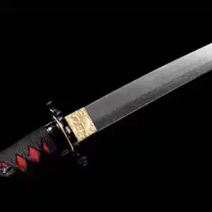 Handmade Japanese Samurai Katana Pattern Steel Blade Circle Pattern With Alloy Tusba Red Saya