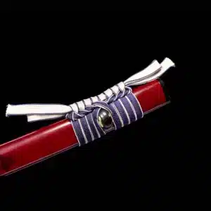 Handmade Japanese Samurai Katana Pattern Steel Blade Circle Pattern With Alloy Tusba Red Saya