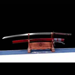 Handmade Japanese Samurai Katana Pattern Steel Blade Circle Pattern With Alloy Tusba Red Saya