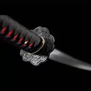 Handmade Japanese Samurai Katana Pattern Steel Blade Circle Pattern With Alloy Tusba Red Saya