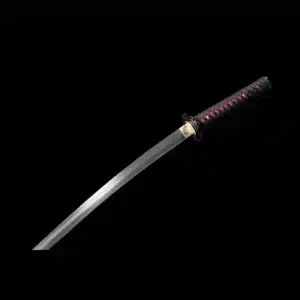 Handmade Japanese Samurai Katana Pattern Steel Blade Circle Pattern With Alloy Tusba Red Saya