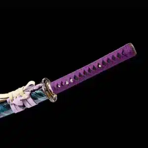 Handmade Japanese Samurai Katana Pattern Steel Blade Purple Handle With Blue Saya