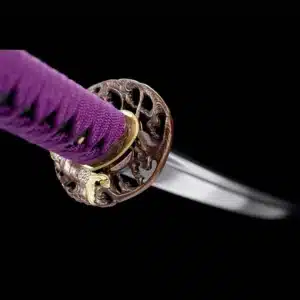 Handmade Japanese Samurai Katana Pattern Steel Blade Purple Handle With Blue Saya