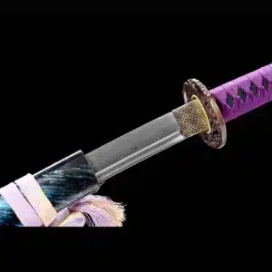 Handmade Japanese Samurai Katana Pattern Steel Blade Purple Handle With Blue Saya