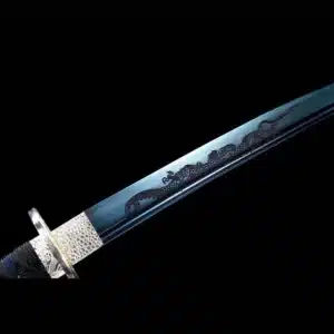 Handmade Japanese Samurai Katana Sword Carbon Steel Blue Blade Battle Ready Brown Saya