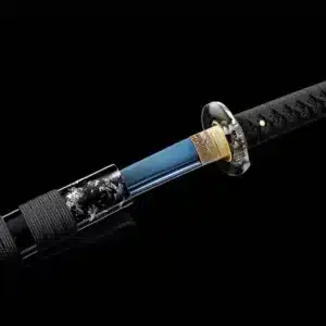 Handmade Japanese Samurai Katana Sword Carbon Steel Blue Blade Dragon Pattern Battle Ready