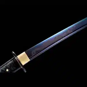 Handmade Japanese Samurai Katana Sword Carbon Steel Blue Blade With Bo Hi Pu Wrap Black Saya