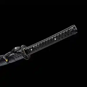 Handmade Japanese Samurai Katana Sword Carbon Steel Blue Blade With Bo Hi Pu Wrap Black Saya