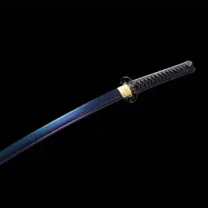 Handmade Japanese Samurai Katana Sword Carbon Steel Blue Blade With Bo Hi Pu Wrap Black Saya