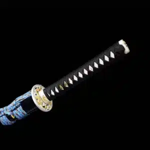 Handmade Japanese Samurai Katana Sword Carbon Steel Blue Full Tang Blade With Bo Hi Black Saya