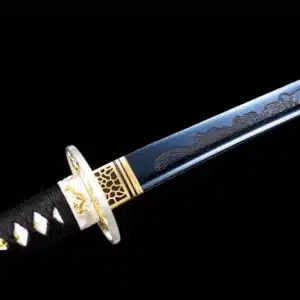 Handmade Japanese Samurai Katana Sword Carbon Steel Blue Full Tang Blade With Bo Hi Black Saya