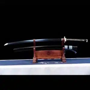 Handmade Japanese Samurai Katana Sword Carbon Steel Blue Full Tang Blade With Bo Hi Black Saya