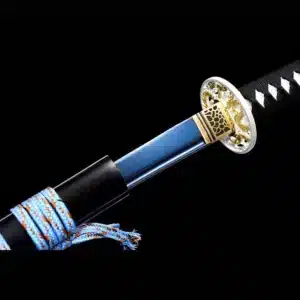 Handmade Japanese Samurai Katana Sword Carbon Steel Blue Full Tang Blade With Bo Hi Black Saya