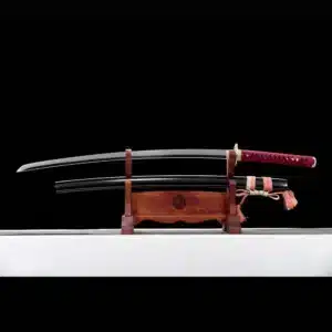 Handmade Japanese Samurai Katana Sword High Carbon Steel Blade Mirror Polished Red Handle Black Saya