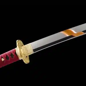 Handmade Japanese Samurai Katana Sword High Carbon Steel Blade Mirror Polished Red Handle Black Saya