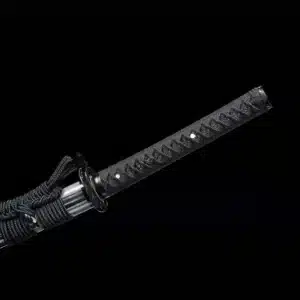 Handmade Japanese Samurai Katana Sword Spring Steel Black Blade Full Tang With Grey Scabbard