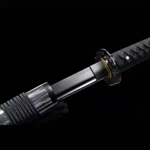 Handmade Japanese Samurai Katana Sword Spring Steel Black Blade Full Tang With Grey Scabbard