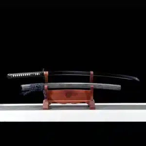 Handmade Japanese Samurai Katana Sword Spring Steel Black Blade With Grey Scabbard