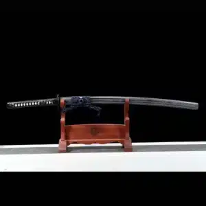 Handmade Japanese Samurai Katana Sword Spring Steel Black Blade With Grey Scabbard