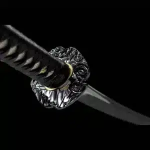 Handmade Japanese Samurai Katana Sword Spring Steel Black Blade With Grey Scabbard