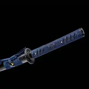 Handmade Japanese Samurai Katana Sword Spring Steel Full Tang Blue Baked With Black Scabbard