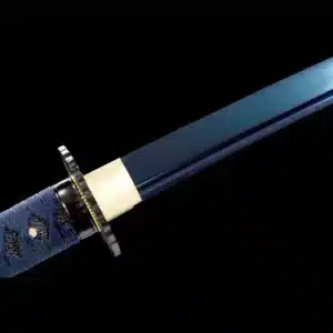 Handmade Japanese Samurai Katana Sword Spring Steel Full Tang Blue Baked With Black Scabbard