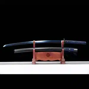 Handmade Japanese Samurai Katana Sword Spring Steel Full Tang Blue Baked With Black Scabbard