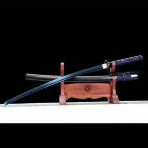 Handmade Japanese Samurai Katana Sword Spring Steel Full Tang Blue Baked With Black Scabbard