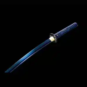 Handmade Japanese Samurai Katana Sword Spring Steel Full Tang Blue Baked With Black Scabbard