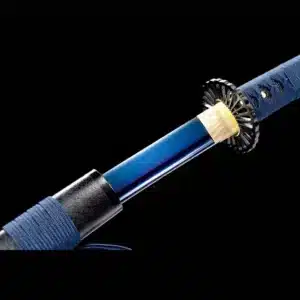 Handmade Japanese Samurai Katana Sword Spring Steel Full Tang Blue Baked With Black Scabbard