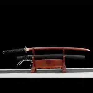 Handmade Japanese Samurai Katana Sword Spring Steel Red Blade Full Tang Black Saya