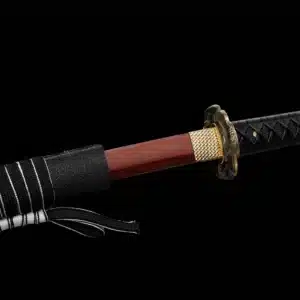 Handmade Japanese Samurai Katana Sword Spring Steel Red Blade Full Tang Black Saya