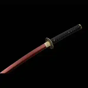 Handmade Japanese Samurai Katana Sword Spring Steel Red Blade Full Tang Black Saya