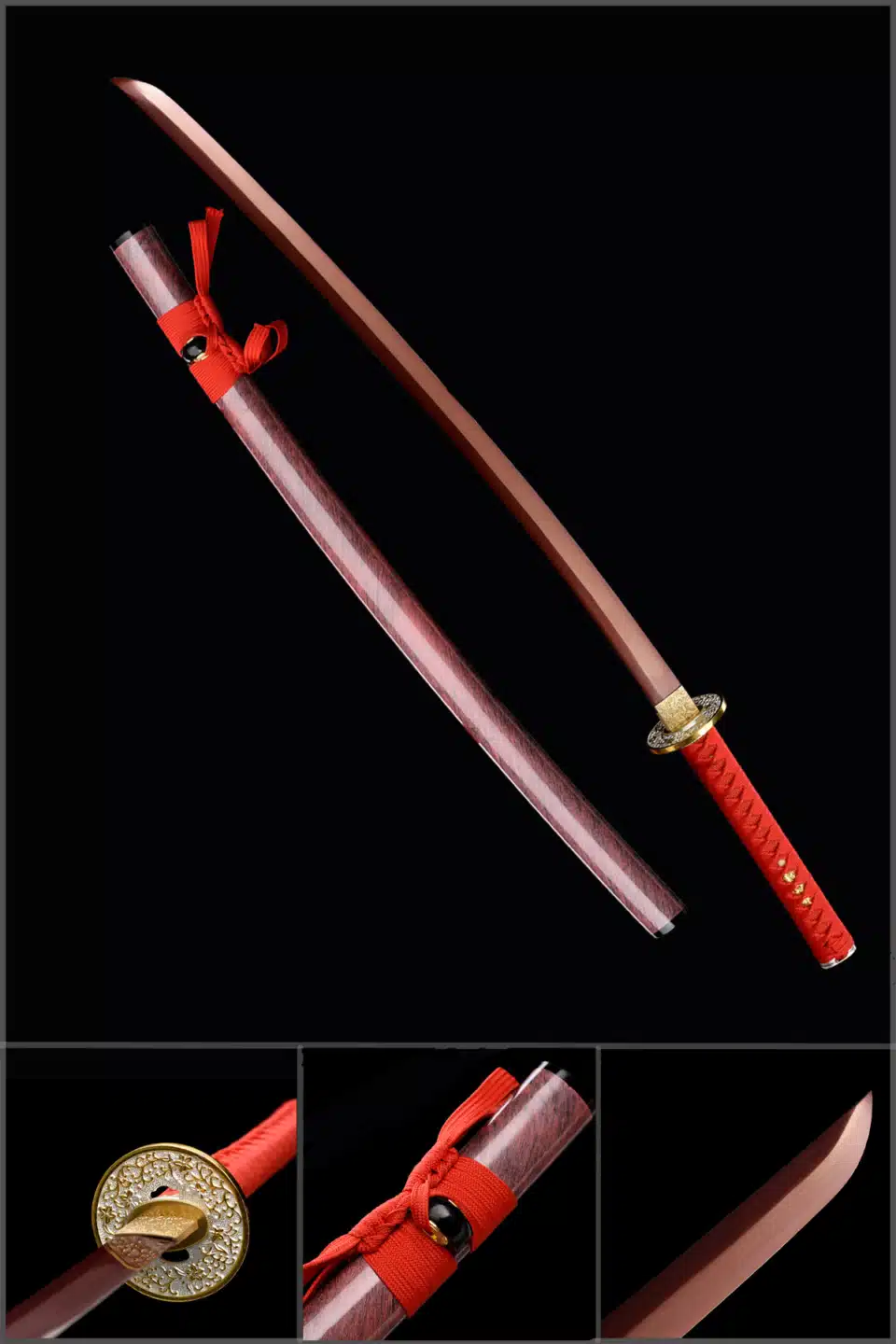 Handmade Japanese Samurai Katana Sword Spring Steel Red Blade Full Tang With Red Saya