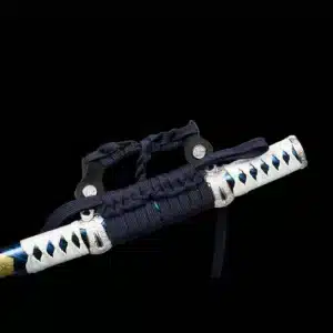 Handmade Japanese Samurai Katana Sword Spring Steel Strong Full Tang Battle Ready Blue Floral Pattern Saya