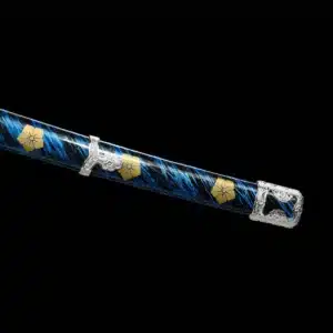 Handmade Japanese Samurai Katana Sword Spring Steel Strong Full Tang Battle Ready Blue Floral Pattern Saya