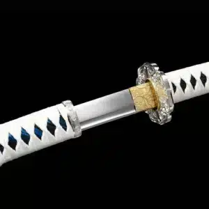 Handmade Japanese Samurai Katana Sword Spring Steel Strong Full Tang Battle Ready Blue Floral Pattern Saya