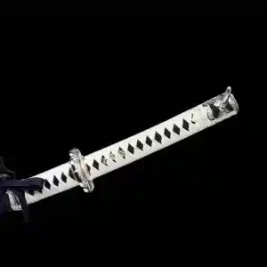 Handmade Japanese Samurai Katana Sword Spring Steel Strong Full Tang Battle Ready Blue Floral Pattern Saya