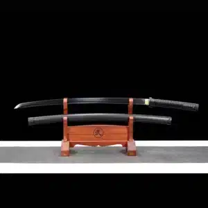 Handmade Japanese Samurai Katana Sword High Manganese Steel Black Blade Full Tang With Pu Wrap Scabbard