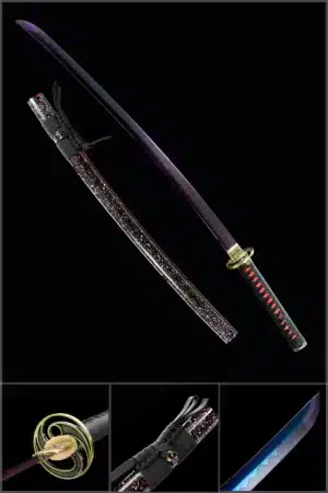 Handmade Japanese Samurai Katana Sword High Manganese Steel Blade Blue Baked Full Tang Multi Colored Saya